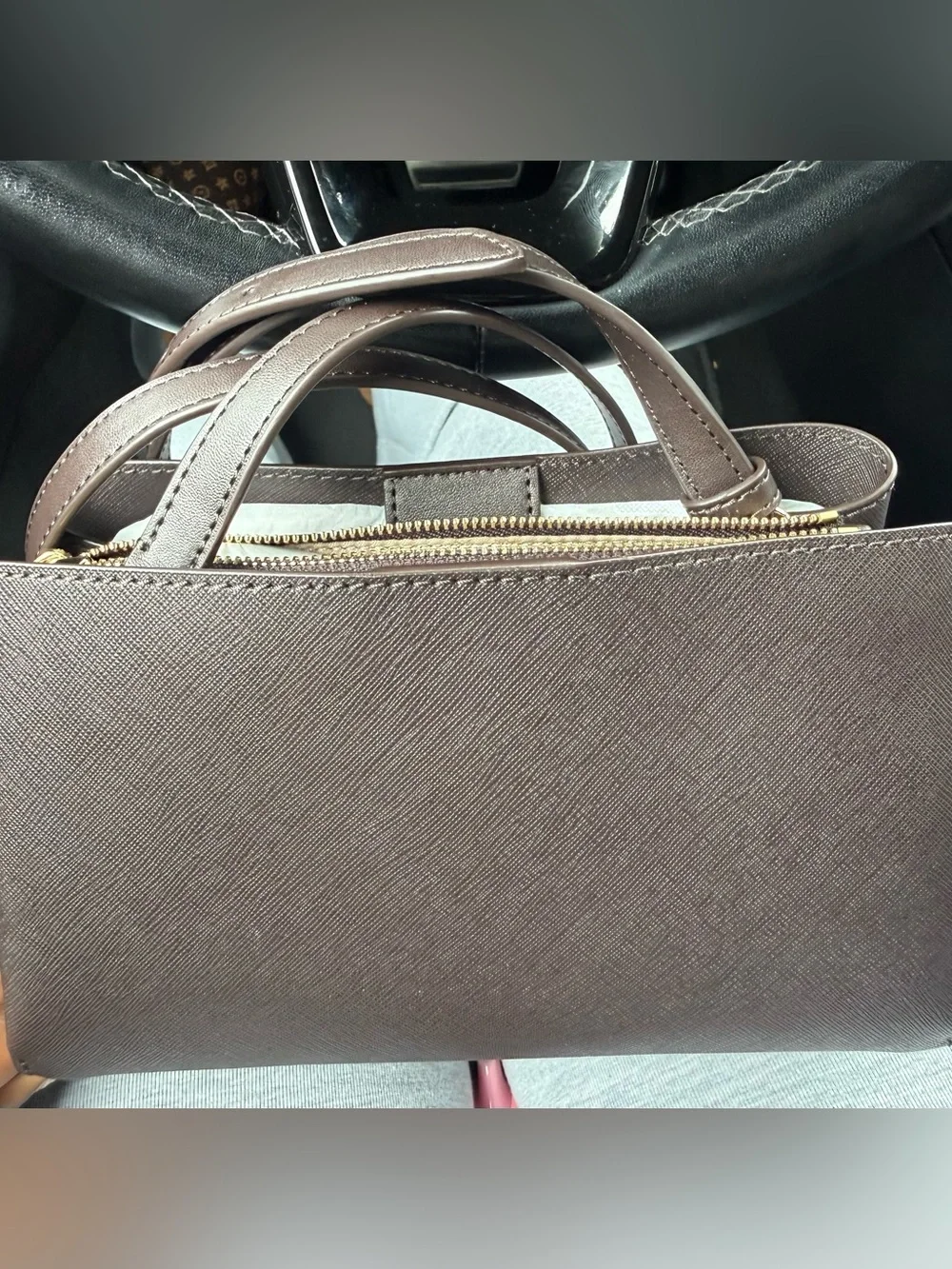 Michael Kors Saffiano Leather Tote in Taupe Gray with Gold Logo